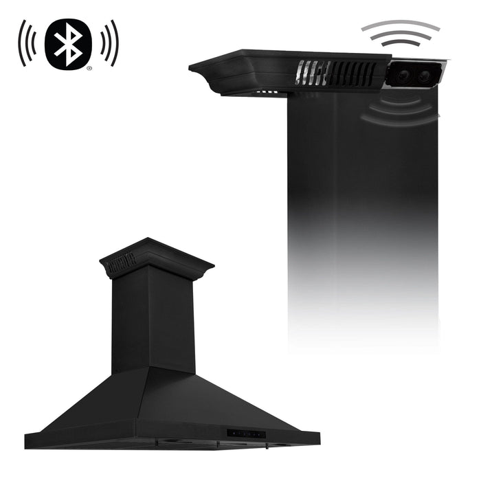 ZLINE 36" Wall Black Stainless Range Hood, Crown Speakers, BSKBNCRN - BT - 36 - Farmhouse Kitchen and Bath
