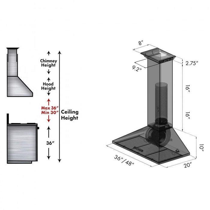 ZLINE 36" Wall Range Hood, Built - in CrownSound® Bluetooth Speakers, KL2CRN - BT - 36 - Farmhouse Kitchen and Bath