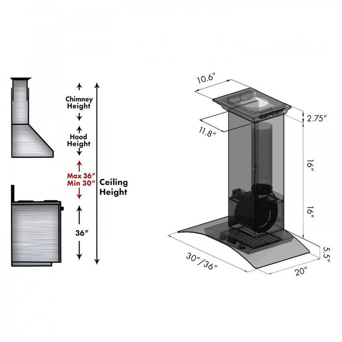ZLINE 36" Wall Range Hood, Built - in CrownSound® Bluetooth Speakers, KZCRN - BT - 36 - Farmhouse Kitchen and Bath