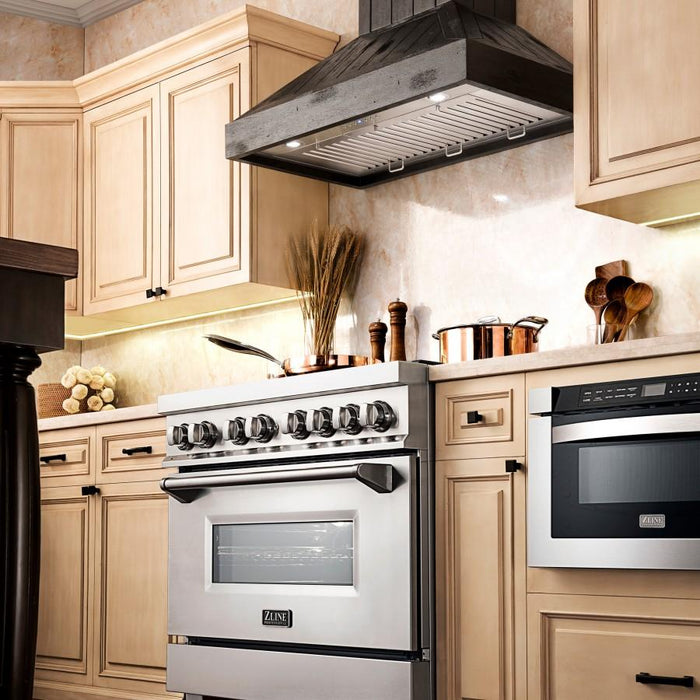 ZLINE 36" Wooden Wall Range Hood, Rustic Dark, KPDD - 36 - Farmhouse Kitchen and Bath