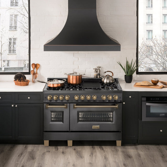 ZLINE 48" Autograph Dual Fuel Range, Black Stainless, Gold, RABZ - 48 - G - Farmhouse Kitchen and Bath