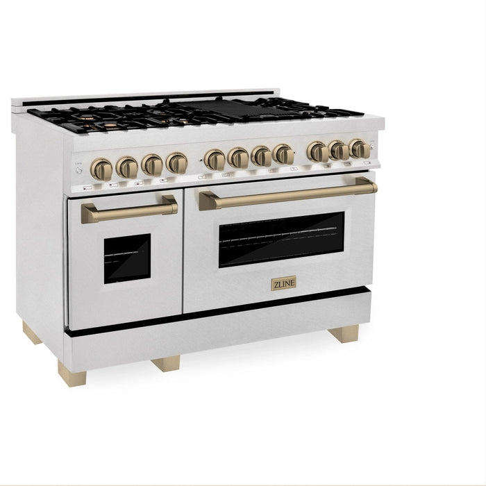 ZLINE 48" Autograph Dual Fuel Range, DuraSnow, Bronze, RASZ - SN - 48 - CB - Farmhouse Kitchen and Bath