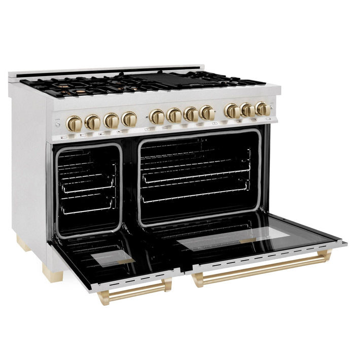 ZLINE 48" Autograph Dual Fuel Range, DuraSnow, Bronze, RASZ - SN - 48 - CB - Farmhouse Kitchen and Bath