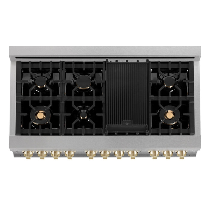 ZLINE 48" Autograph Dual Fuel Range, DuraSnow, Bronze, RASZ - SN - 48 - CB - Farmhouse Kitchen and Bath