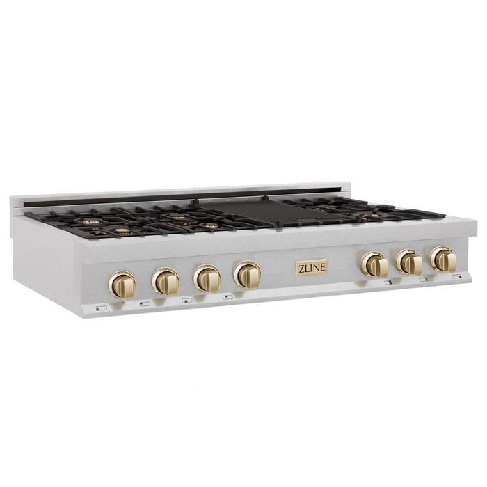 ZLINE 48" Autograph Edition, Rangetop, DuraSnow, Gold Accent, RTSZ - 48 - G - Farmhouse Kitchen and Bath