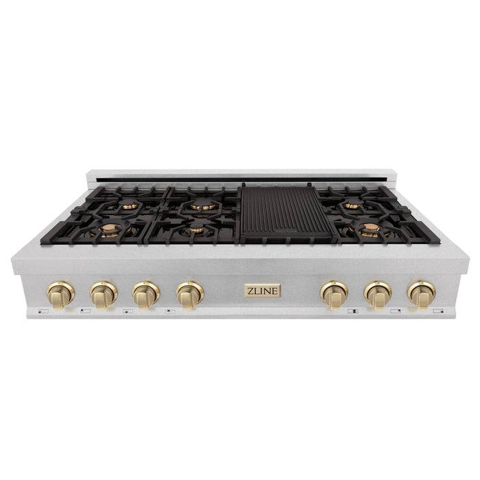 ZLINE 48" Autograph Edition, Rangetop, DuraSnow, Gold Accent, RTSZ - 48 - G - Farmhouse Kitchen and Bath
