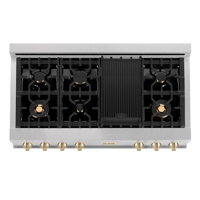 ZLINE 48" Autograph Edition, Rangetop, DuraSnow, Gold Accent, RTSZ - 48 - G - Farmhouse Kitchen and Bath