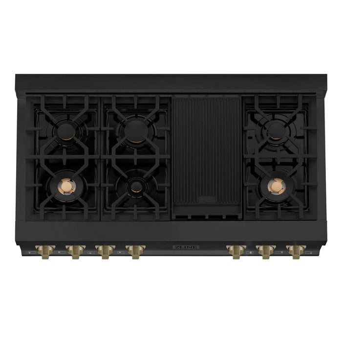 ZLINE 48" Autograph Rangetop, Black Stainless, Champagne Bronze Accents, RTBZ - 48 - CB - Farmhouse Kitchen and Bath