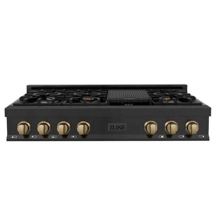 ZLINE 48" Autograph Rangetop, Black Stainless, Champagne Bronze Accents, RTBZ - 48 - CB - Farmhouse Kitchen and Bath