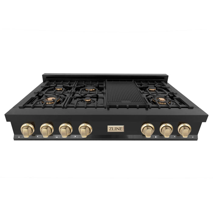 ZLINE 48" Autograph Rangetop, Black Stainless, Gold Accents, RTBZ - 48 - G - Farmhouse Kitchen and Bath