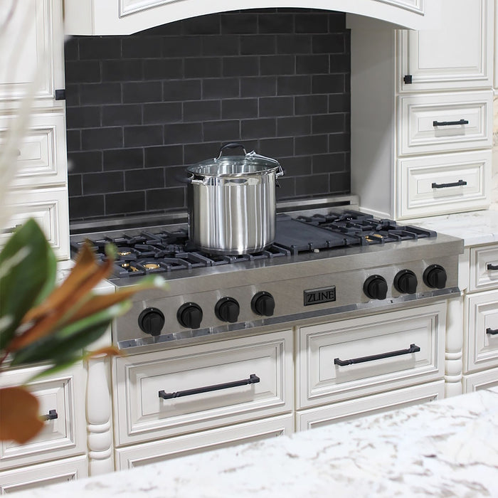 ZLINE 48" Autograph Rangetop, DuraSnow, Gold Accents RTSZ - 48 - MB - Farmhouse Kitchen and Bath