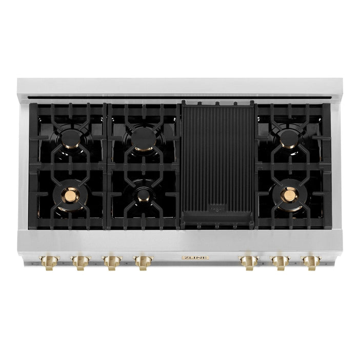 ZLINE 48" Autograph Rangetop, Stainless, Bronze Accents, RTZ - 48 - CB - Farmhouse Kitchen and Bath