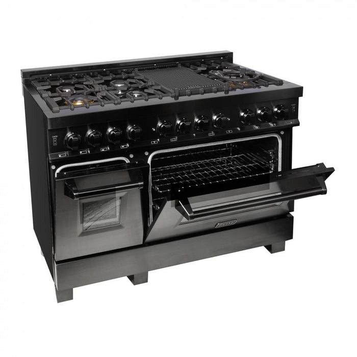 ZLINE 48" Black Stainless, Gas Burner, Electric Oven Range, RAB - 48 - Farmhouse Kitchen and Bath