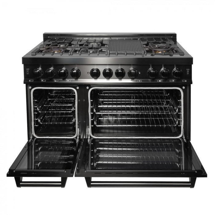ZLINE 48" Black Stainless, Gas Burner, Electric Oven Range, RAB - 48 - Farmhouse Kitchen and Bath