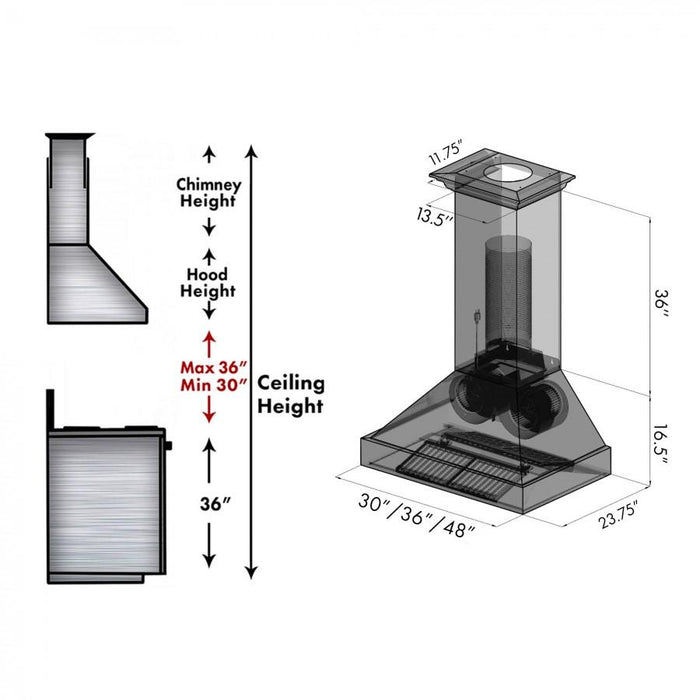 ZLINE 48" Black Stainless Steel Wall Mount Range Hood, BS655N - 48 - Farmhouse Kitchen and Bath