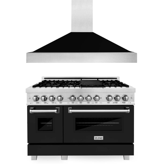 ZLINE 48" Bundle Range RAS - BLM - 48 & Range Hood 8654BLM - 48, 2KP - RASBLMRH48 - Farmhouse Kitchen and Bath
