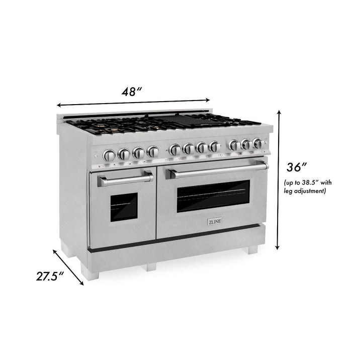 ZLINE 48" Dual Fuel Range, DuraSnow Stainless, Brass Burners, RAS - SN - BR - 48 - Farmhouse Kitchen and Bath
