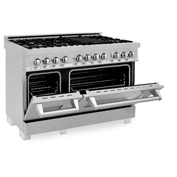 ZLINE 48" Dual Fuel Range, DuraSnow Stainless, Brass Burners, RAS - SN - BR - 48 - Farmhouse Kitchen and Bath