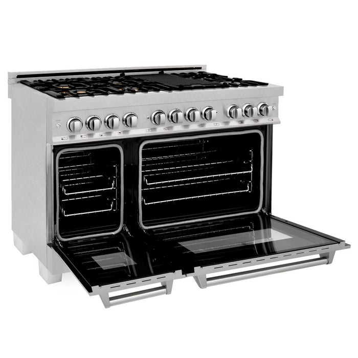 ZLINE 48" Dual Fuel Range, DuraSnow Stainless, Brass Burners, RAS - SN - BR - 48 - Farmhouse Kitchen and Bath