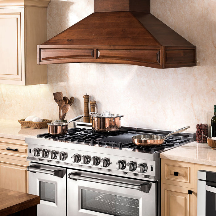 ZLINE 48" Dual Fuel Range, DuraSnow Stainless, Brass Burners, RAS - SN - BR - 48 - Farmhouse Kitchen and Bath