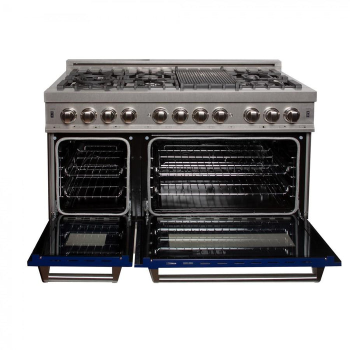 ZLINE 48" Dual Fuel Range in Snow Stainless, Blue Gloss Door, RAS - BG - 48 - Farmhouse Kitchen and Bath