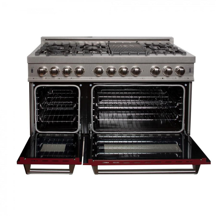 ZLINE 48" Dual Fuel Range in Snow Stainless, Red Gloss Door, RAS - RG - 48 - Farmhouse Kitchen and Bath