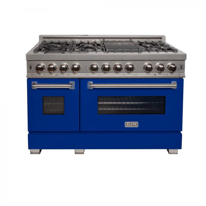 ZLINE 48" Dual Fuel Range Snow Stainless, Blue Matte Door, RAS - BM - 48 - Farmhouse Kitchen and Bath
