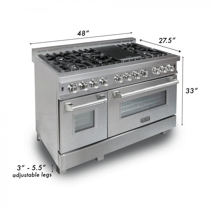 ZLINE 48" Dual Fuel Range Snow Stainless, Red Matte Door, RAS - RM - 48 - Farmhouse Kitchen and Bath