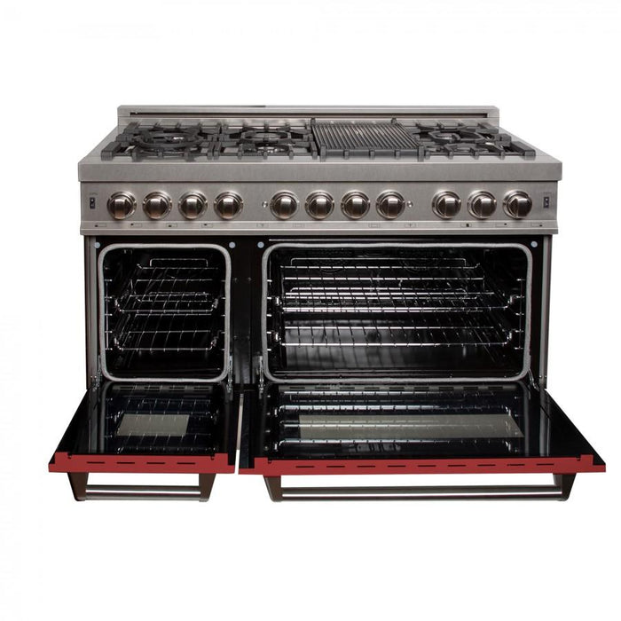 ZLINE 48" Dual Fuel Range Snow Stainless, Red Matte Door, RAS - RM - 48 - Farmhouse Kitchen and Bath