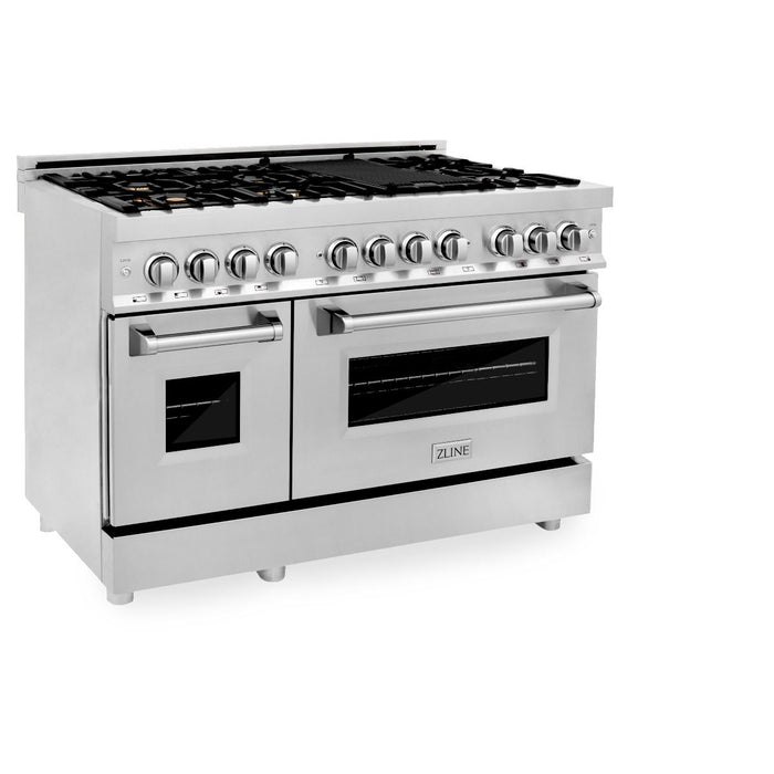 ZLINE 48" Gas Burner/Electric Oven Range Stainless, Brass Burners, RA - BR - 48 - Farmhouse Kitchen and Bath