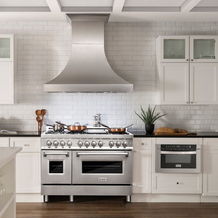 ZLINE 48" Gas Burner/Electric Oven Range Stainless, Brass Burners, RA - BR - 48 - Farmhouse Kitchen and Bath