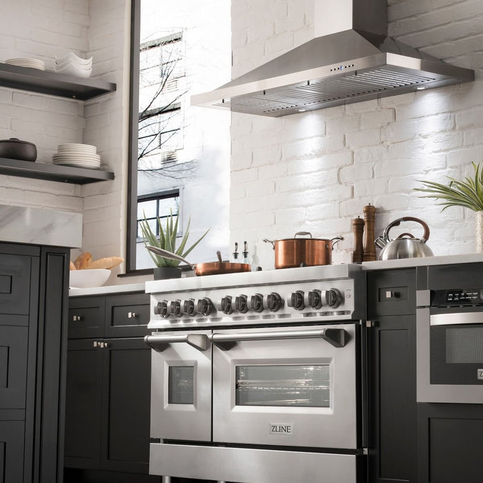 ZLINE 48" Gas Burner/Electric Oven Range Stainless, Brass Burners, RA - BR - 48 - Farmhouse Kitchen and Bath