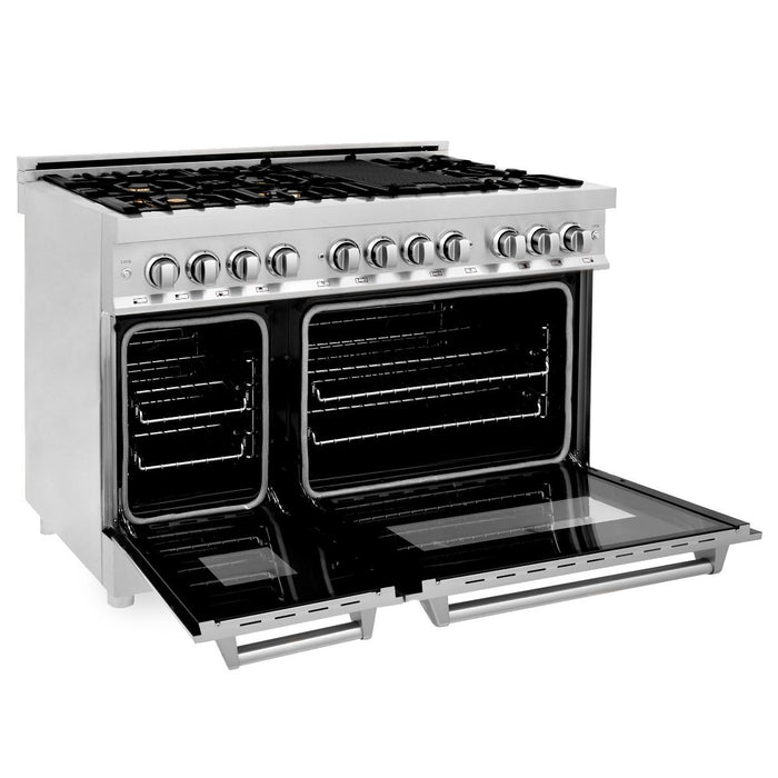 ZLINE 48" Gas Burner/Electric Oven Range Stainless, Brass Burners, RA - BR - 48 - Farmhouse Kitchen and Bath