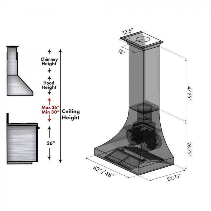 ZLINE 48" Hand - Hammered Copper Finish Wall Range Hood, 8632H - 48 - Farmhouse Kitchen and Bath