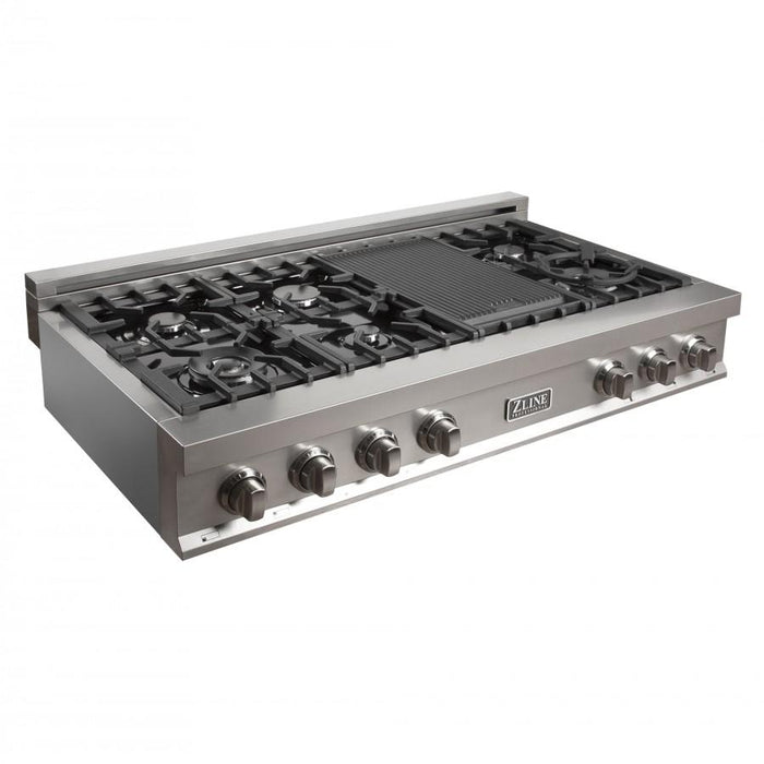 ZLINE 48 in. Porcelain Rangetop in Snow Stainless, 7 Gas Burners, RTS - 48 - Farmhouse Kitchen and Bath