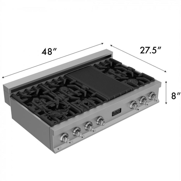 ZLINE 48 in. Porcelain Rangetop in Snow Stainless, 7 Gas Burners, RTS - 48 - Farmhouse Kitchen and Bath