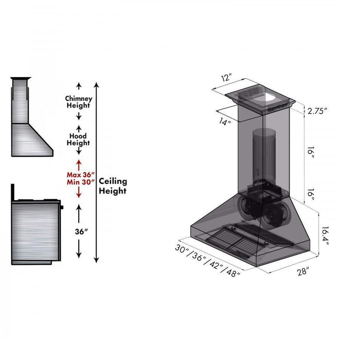 ZLINE 48" Professional Wall Range Hood, Built - in CrownSound® Bluetooth Speakers, 697CRN - BT - 48 - Farmhouse Kitchen and Bath
