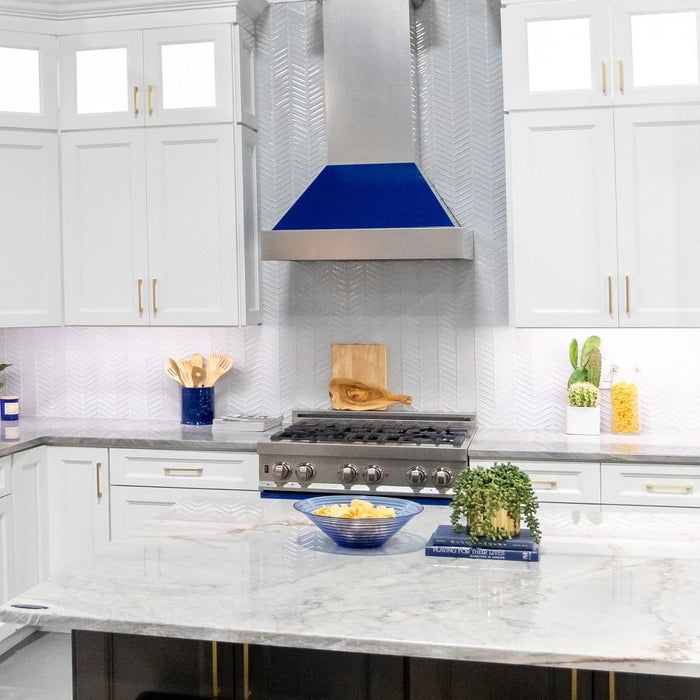 ZLINE 48" Snow Finish Wall Range Hood, Blue Gloss Shell, 8654BG - 48 - Farmhouse Kitchen and Bath