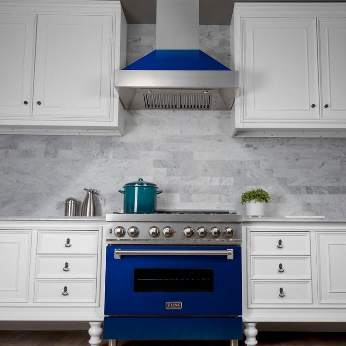 ZLINE 48" Snow Finish Wall Range Hood, Blue Gloss Shell, 8654BG - 48 - Farmhouse Kitchen and Bath