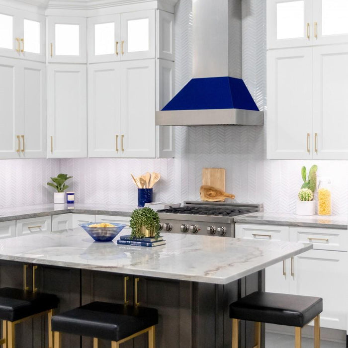 ZLINE 48" Snow Finish Wall Range Hood, Blue Gloss Shell, 8654BG - 48 - Farmhouse Kitchen and Bath