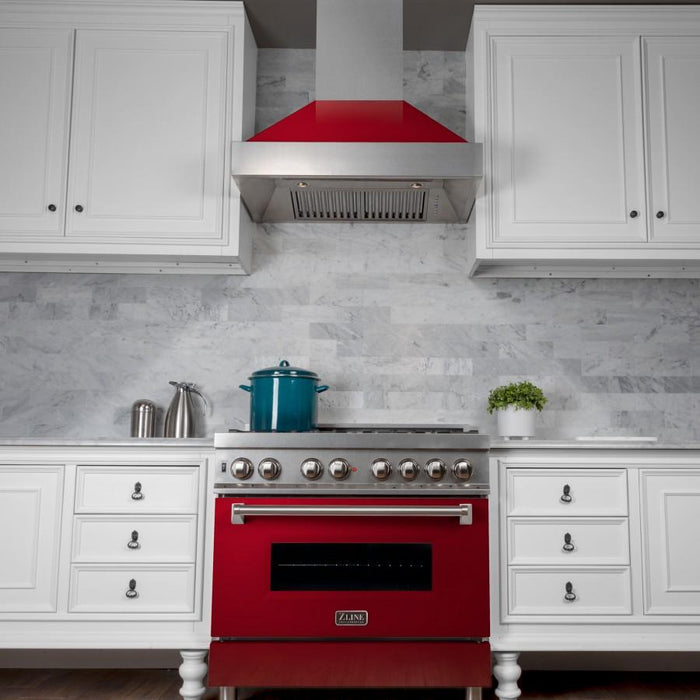 ZLINE 48" Snow Finish Wall Range Hood, Red Gloss Shell, 8654RG - 48 - Farmhouse Kitchen and Bath