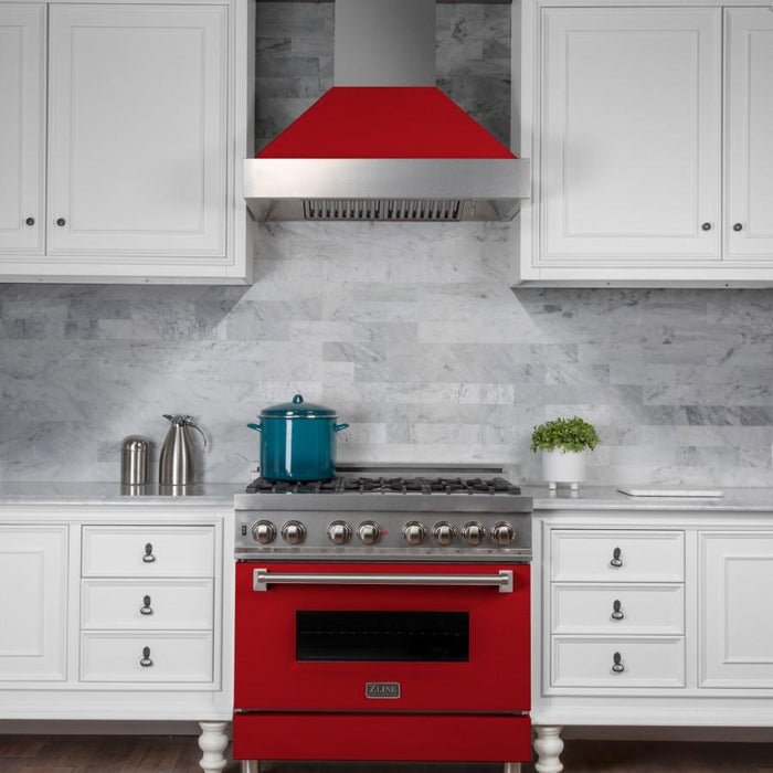 ZLINE 48" Snow Finish Wall Range Hood, Red Matte Shell, 8654RM - 48 - Farmhouse Kitchen and Bath