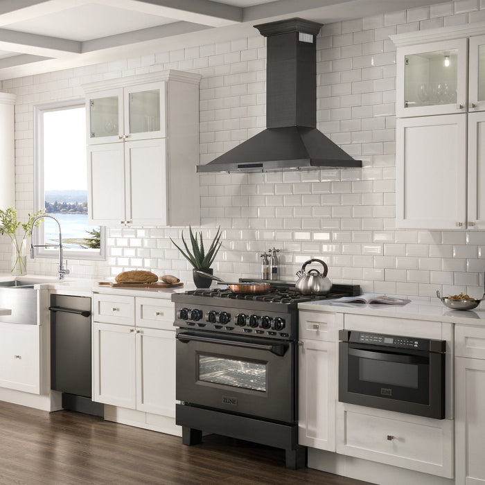 ZLINE 48" Wall Range Hood, Black Stainless, Crown Molding, BSKBNCRN - 48 - Farmhouse Kitchen and Bath