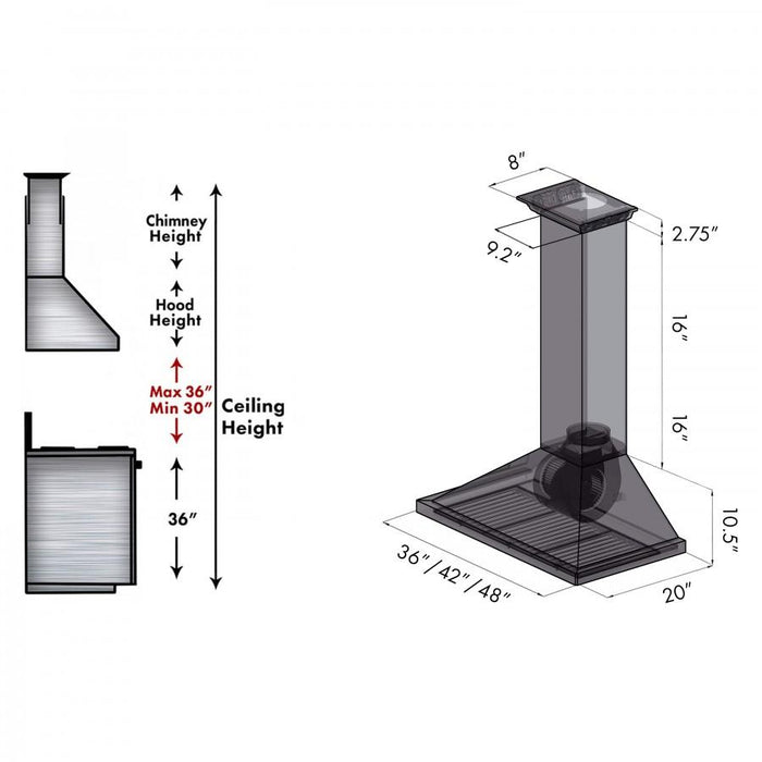 ZLINE 48" Wall Range Hood, Built - in CrownSound® Bluetooth Speakers, KBCRN - BT - 48 - Farmhouse Kitchen and Bath