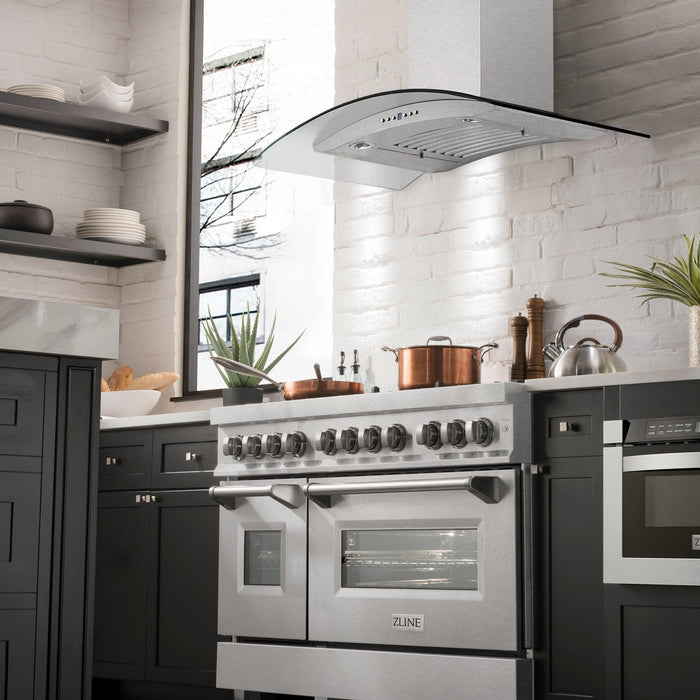 ZLINE 48" Wall Range Hood, Snow Finish Stainless & Glass, 8KN4S - 48 - Farmhouse Kitchen and Bath