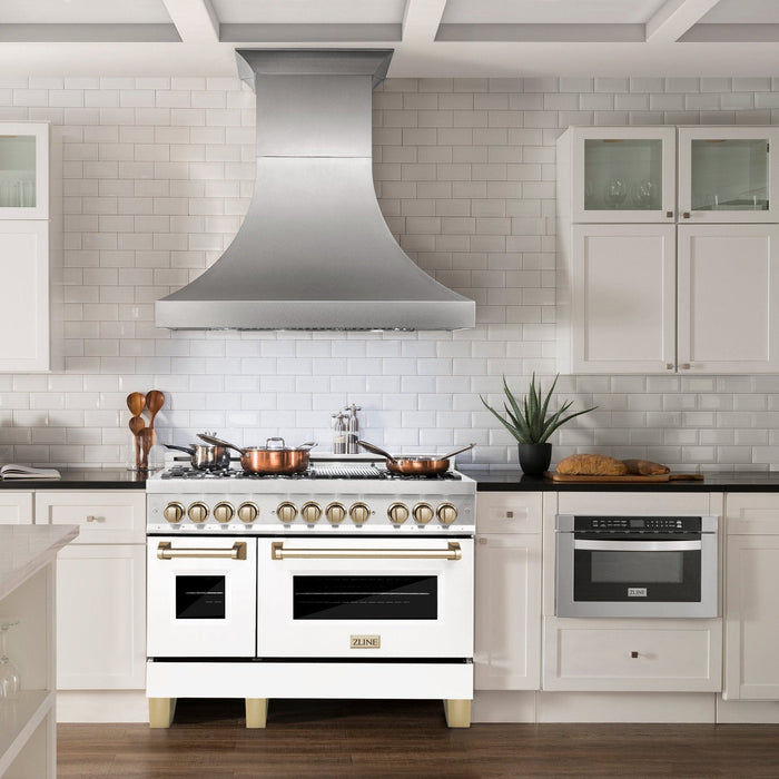 ZLINE 48"Autograph Range Dual Fuel, DuraSnow, White Door,RASZ - WM - 48 - CB - Farmhouse Kitchen and Bath