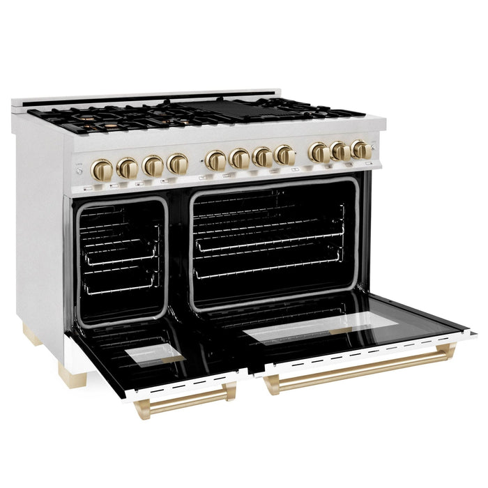 ZLINE 48"Autograph Range Dual Fuel, DuraSnow, White Door,RASZ - WM - 48 - CB - Farmhouse Kitchen and Bath