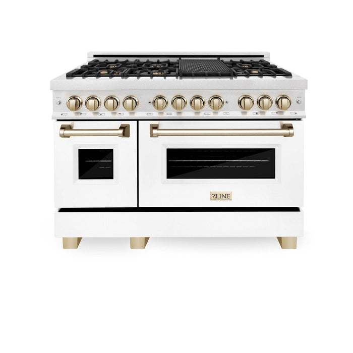 ZLINE 48"Autograph Range Dual Fuel, DuraSnow, White Door,RASZ - WM - 48 - CB - Farmhouse Kitchen and Bath