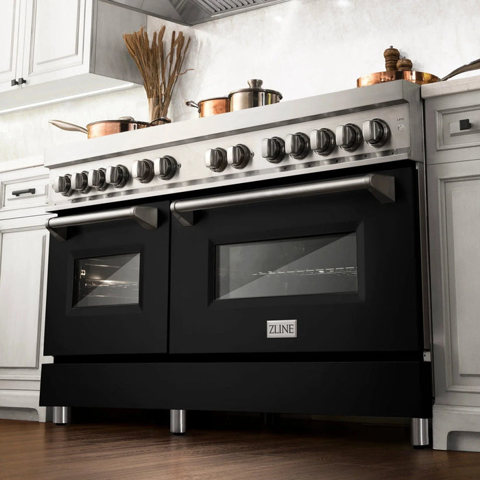 ZLINE 60" 7.4 cu. ft. Dual Fuel Range, Gas Stove and Electric Oven in Stainless Steel and Black Matte Door, RA - BLM - 60 - Farmhouse Kitchen and Bath