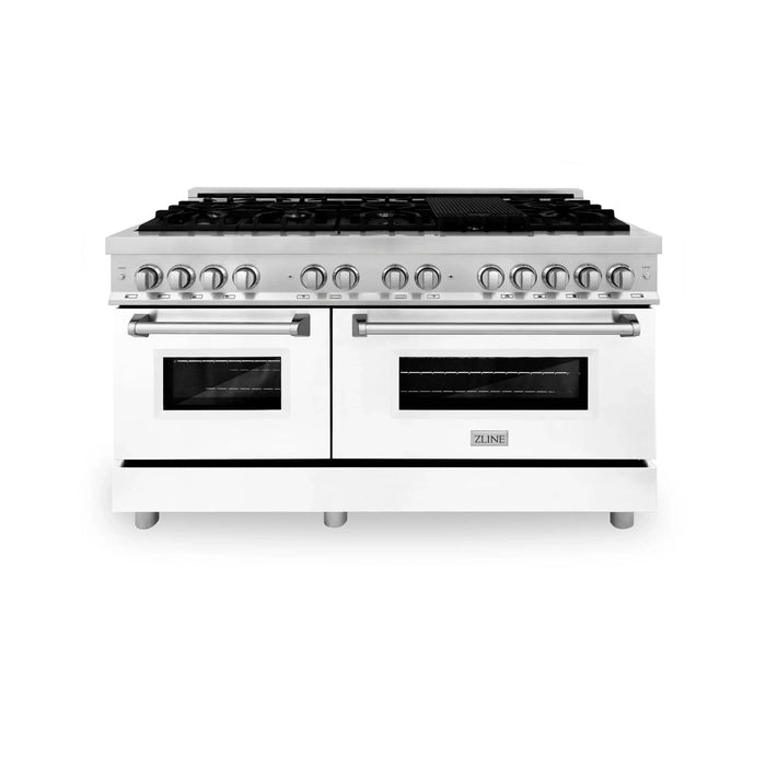 ZLINE 60" 7.4 cu. ft. Dual Fuel Range with Gas Stove and Electric Oven in Stainless Steel and White Matte Door, RA - WM - 60 - Farmhouse Kitchen and Bath